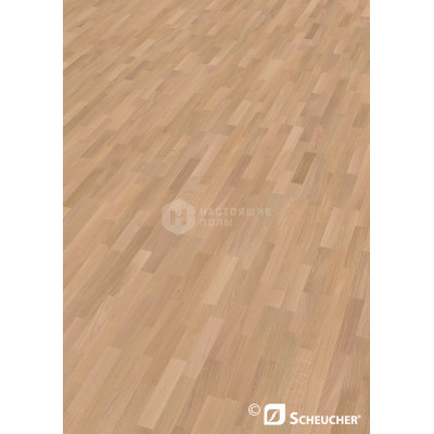 Паркетная доска Scheucher Parkett Woodflor 182 3-stripe 09879 Дуб Бьянка Натур под натуральным маслом трехполосный, 2200*182*14 мм